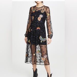 Farm Rio boragodo dress. Sheer black.